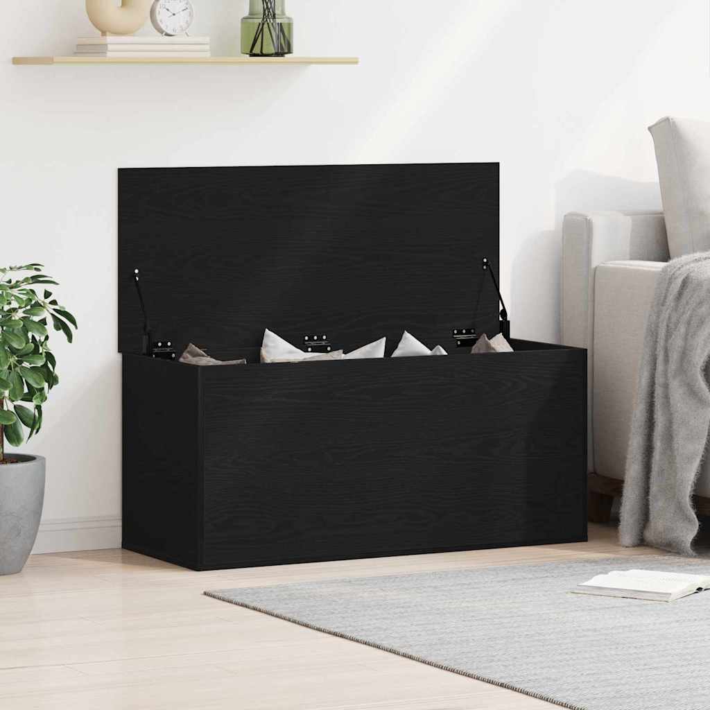 Storage Box with Lid Black Oak 100x42x46 cm Engineered Wood - Merlin Deals