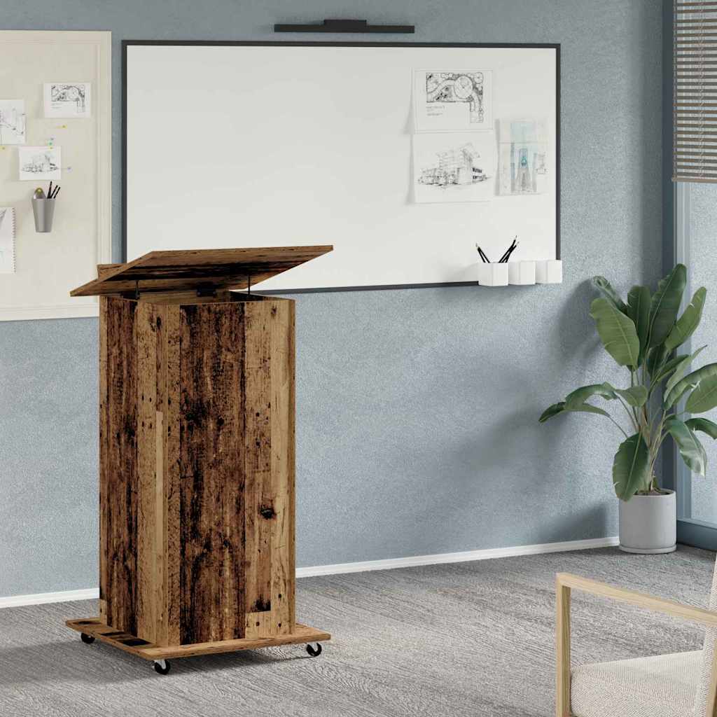 Lectern Podium with Wheels Old Wood Engineered Wood - Casper Homes