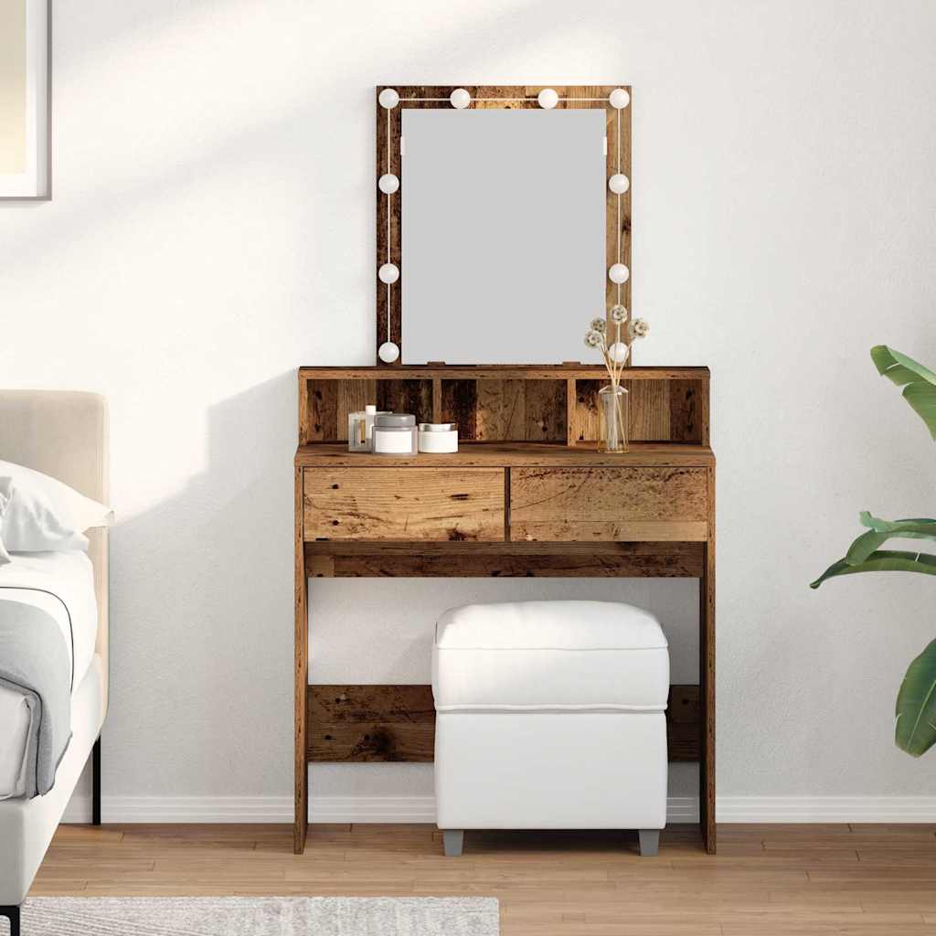 Dressing Table with Mirror&LED Lights Old Wood Engineered Wood - R and M Furniture
