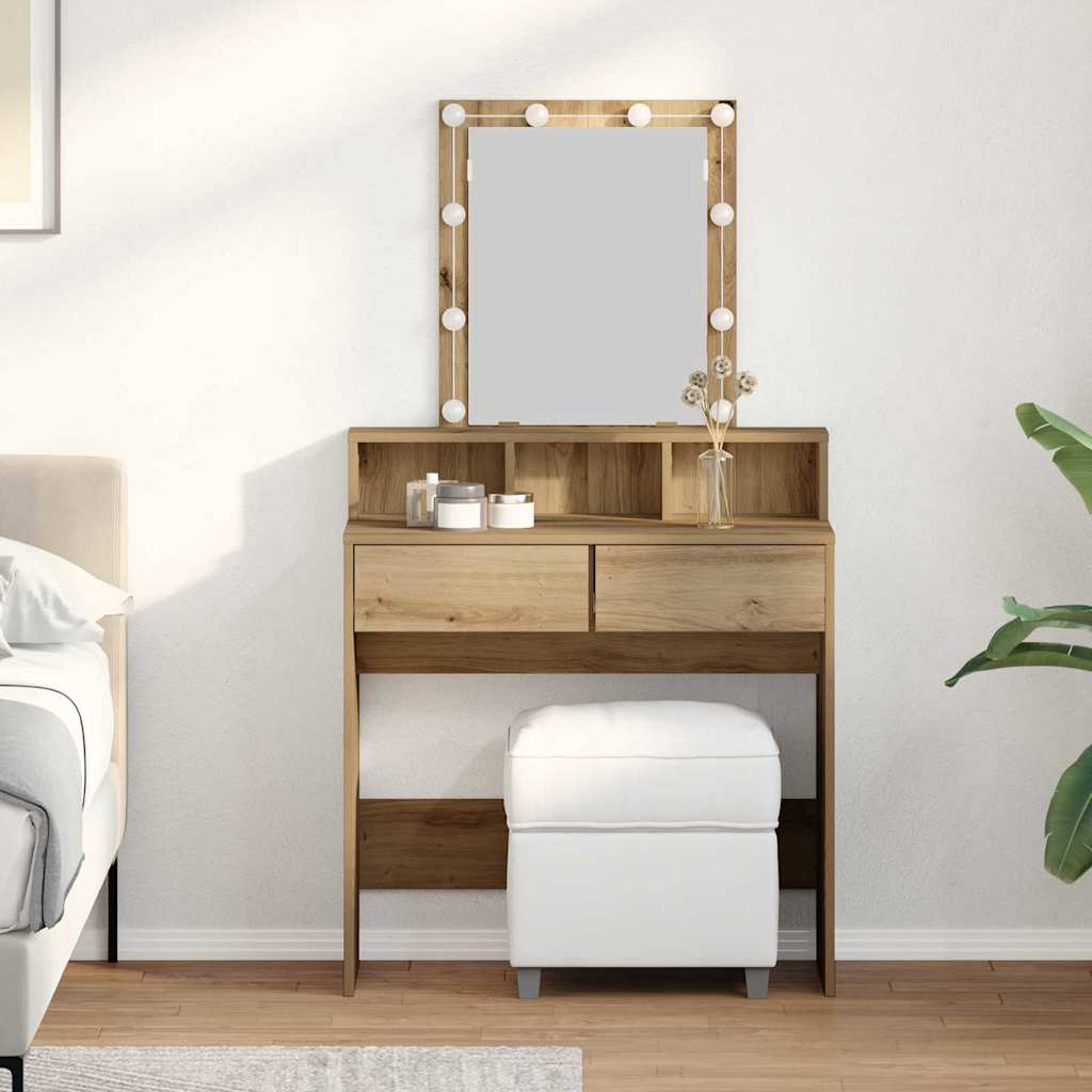 Dressing Table with Mirror and LEDs Artisan Oak Engineered Wood - Merlin Deals