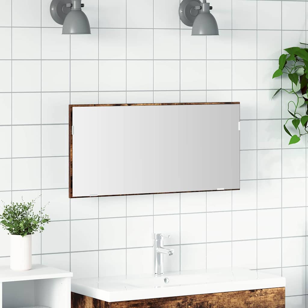 Bathroom Mirror Cabinet with LED Light Smoked Oak 80x37 cm - Millennium Furniture