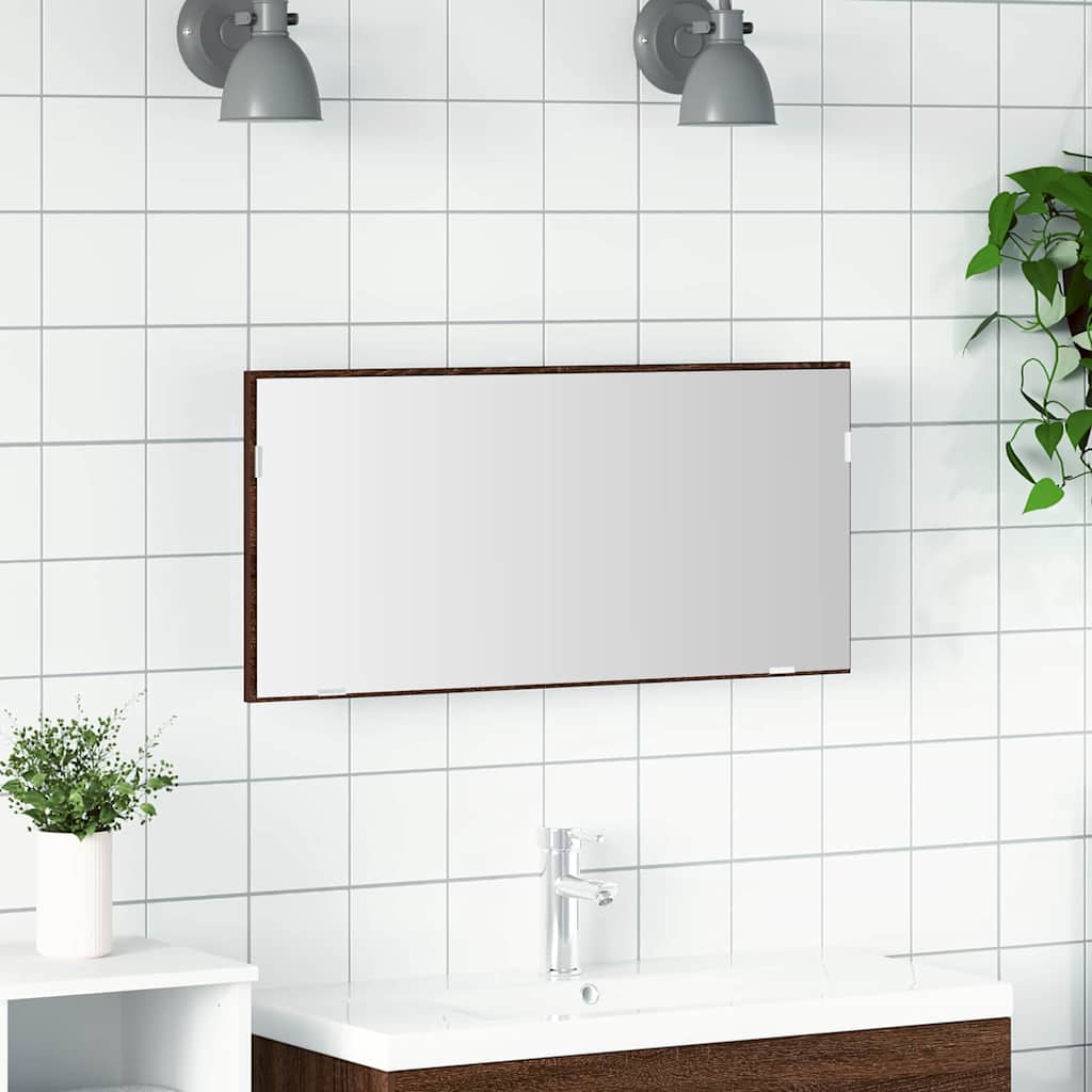 Bathroom Mirror Cabinet with LED Light Brown Oak 80x37 cm - Decor Base