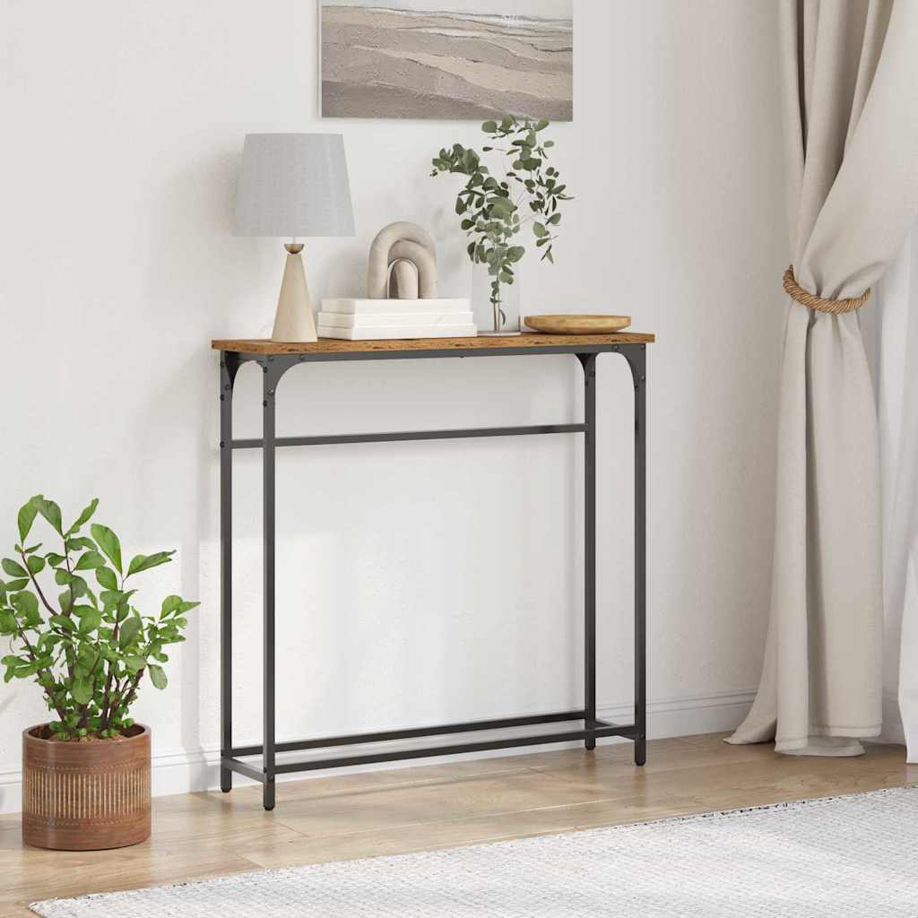 Console Table Old Wood 75x19,5x75 cm Engineered Wood and Steel - Merkel Designers