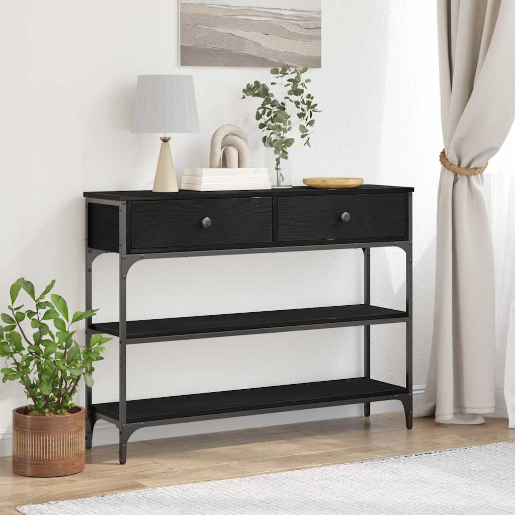 Console Table Black Oak 100x25x75 cm Engineered Wood & Steel - Millennium Furniture