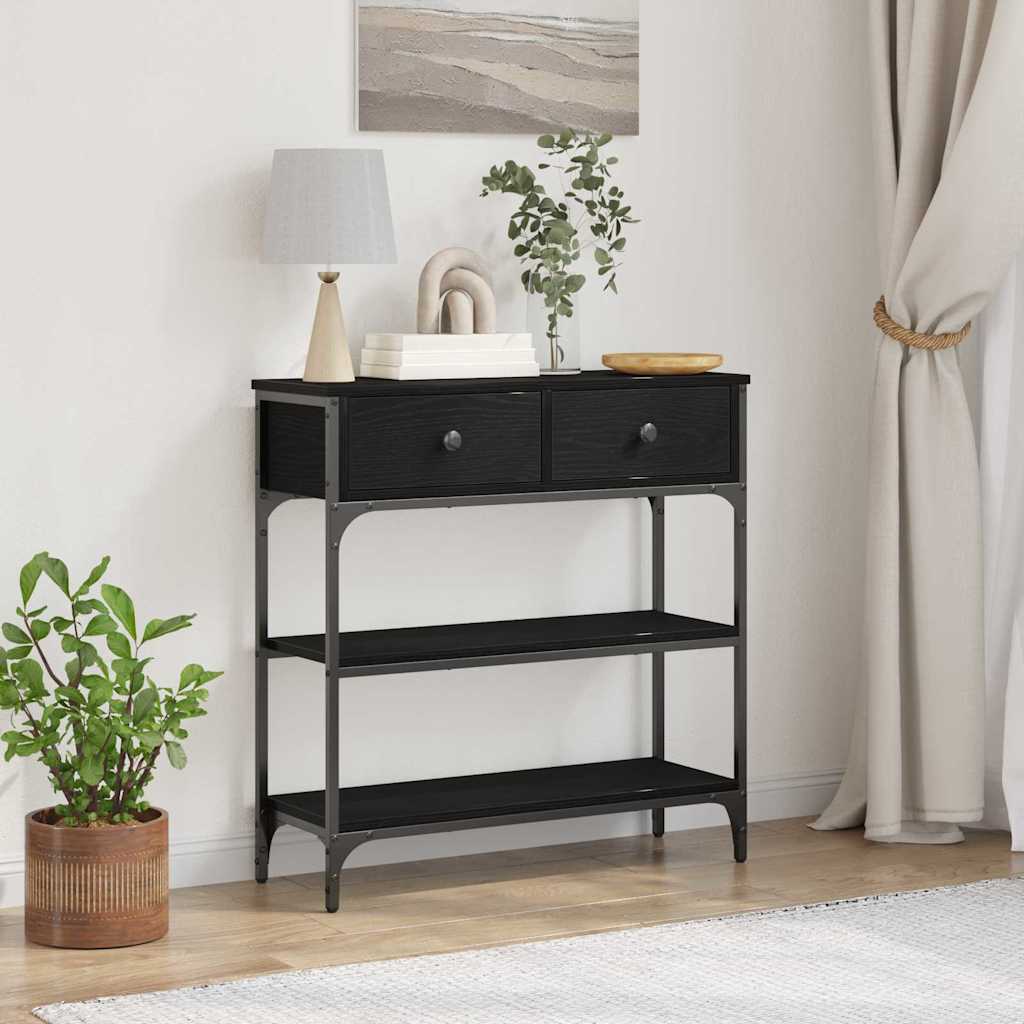 Console Table Black Oak 72,5x25x75 cm Engineered Wood & Steel - Merkel Designers