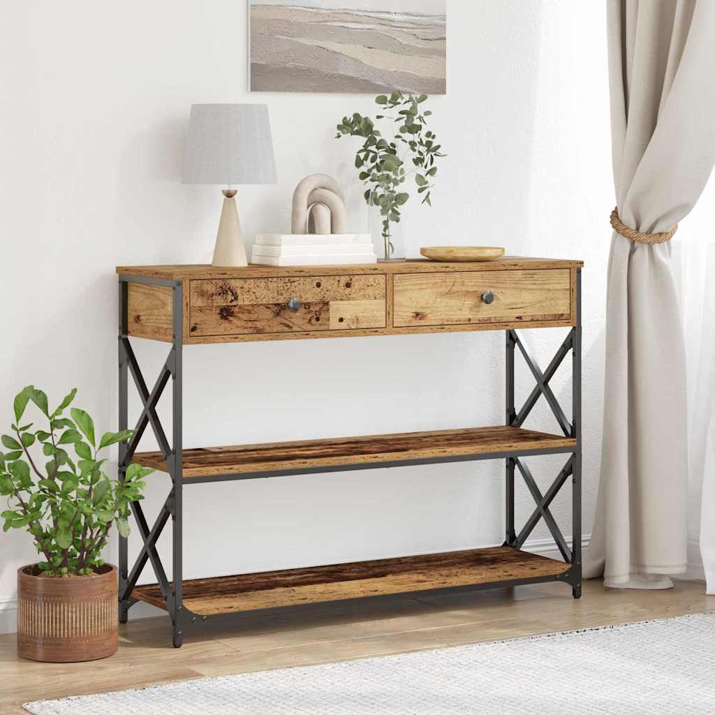 Console Table Old Wood 100x28x75 cm Engineered Wood & Steel - Casper Homes