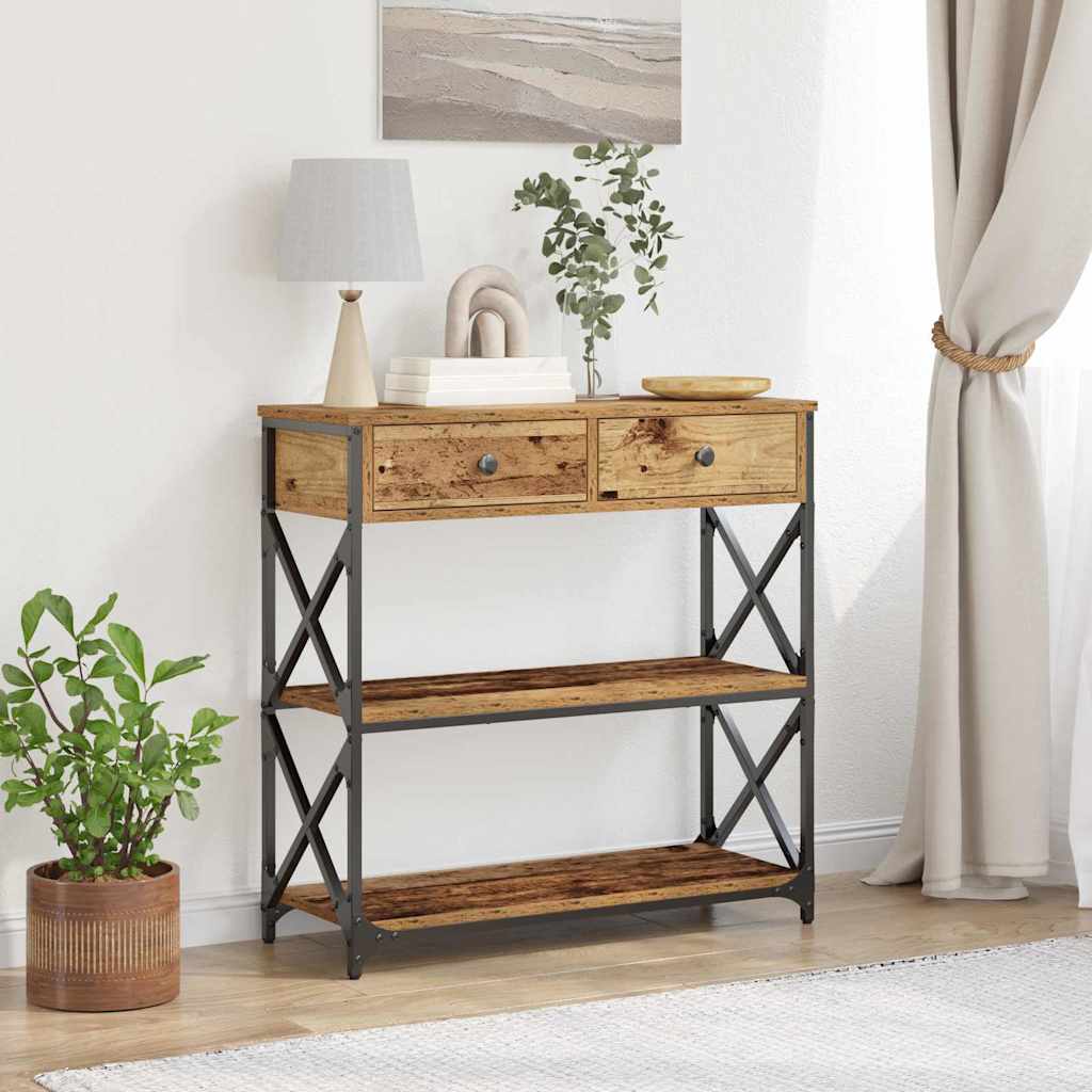 Console Table Old Wood 75x28x75 cm Engineered Wood and Steel - Merlin Deals