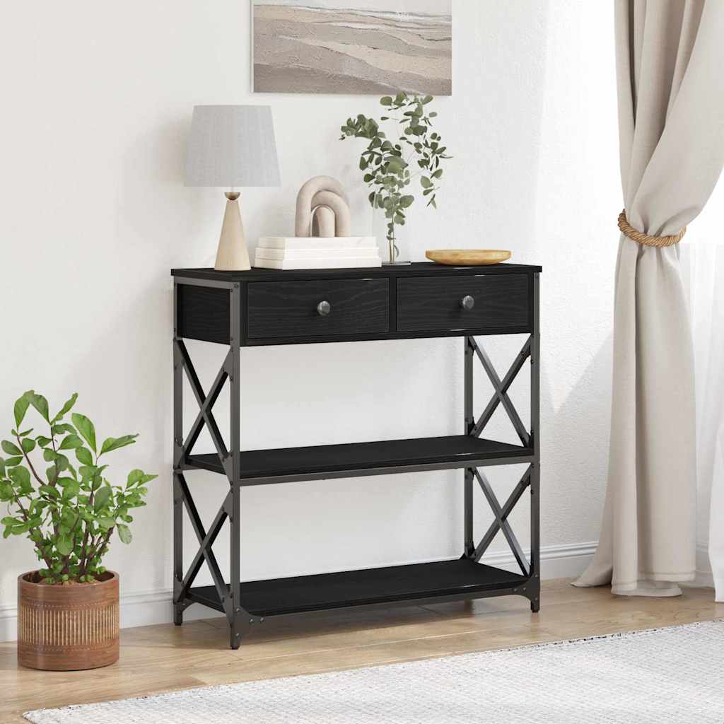 Console Table Black Oak 75x28x75 cm Engineered Wood and Steel - Design Hut