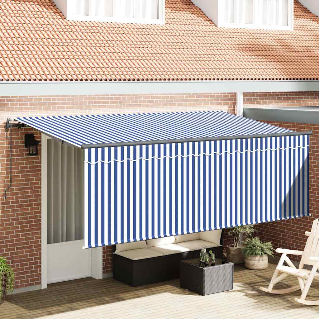 CRWOD Retractable Awning Retractable Blue and 350x200 cm - White - Design Hut