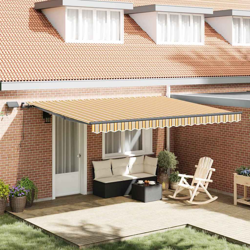 ROWOD Retractable Awning Manual Multicolour 450x300 cm Fabric - Design Hut