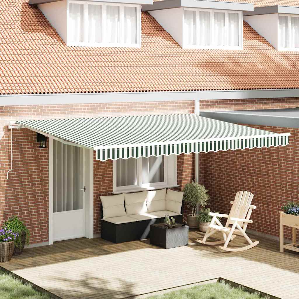 Manual Retractable Awning Green and White 450x300 cm - Discount Dealers