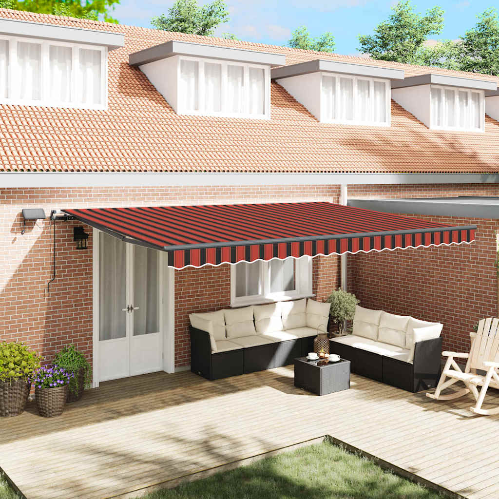 VEAGLEN Retractable Awning Manual and brown 500x300 cm Fabric - Orange - Design Hut