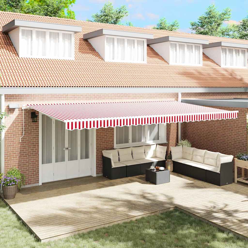 RINLOFT Retractable Awning Red and 600x300 cm and Steel Fabric - White - Design Hut