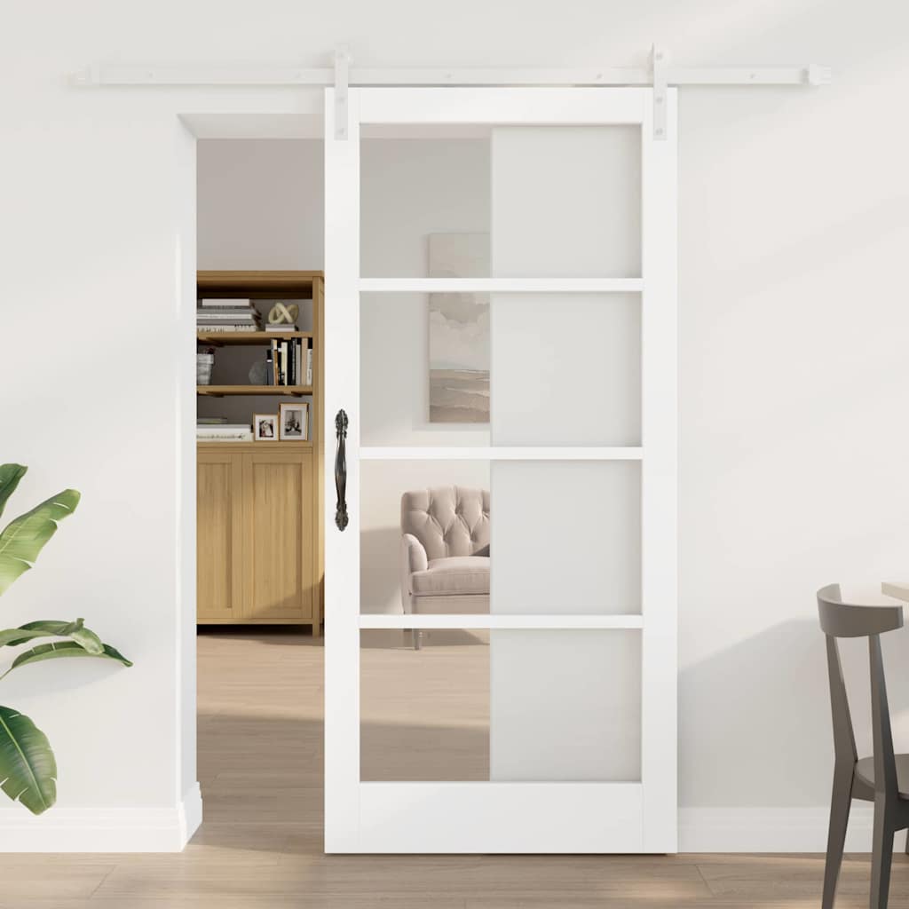 Sliding Door with Hardware Set "ORKDAL" White Solid Wood & Glass - Casper Homes