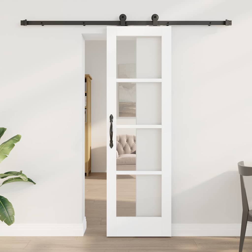 Sliding Door with Hardware Set 'ORKDAL'White Solid Wood&Glass - Unbeatable Bargains