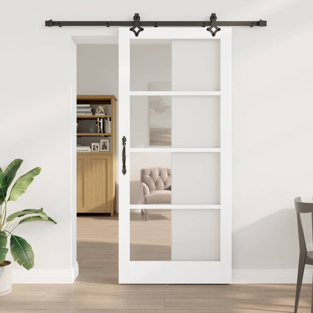 Sliding Door with Hardware Set "ORKDAL" White Solid Wood & Glass - Millennium Furniture