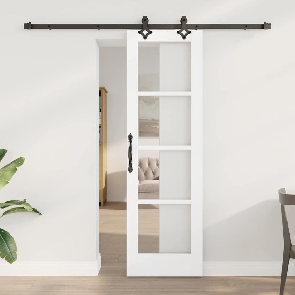 Sliding Door with Hardware Set 'ORKDAL'White Solid Wood & Glass - Tyrell & Tyrell