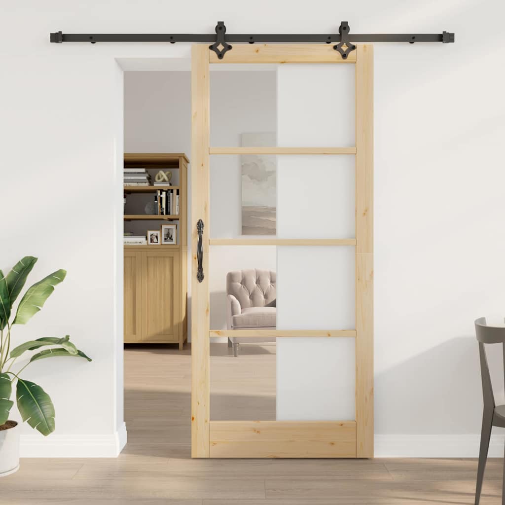 Sliding Door with Hardware Set 'ORKDAL'Solid Wood & Glass - Merlin Deals