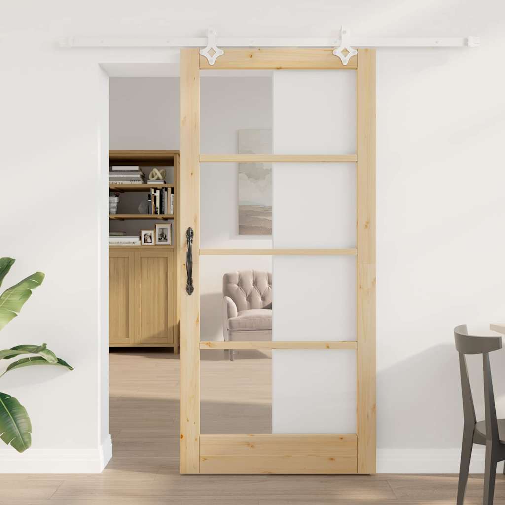 Sliding Door with Hardware Set 93x202 cm Solid Wood Pine - The Home Maker