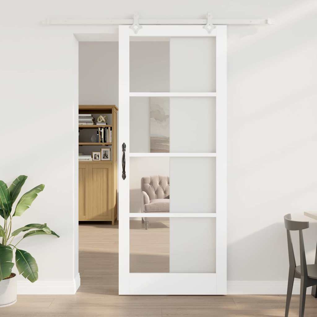 Sliding Door with Hardware Set White 93x232 cm Solid Wood Pine - Casper Homes