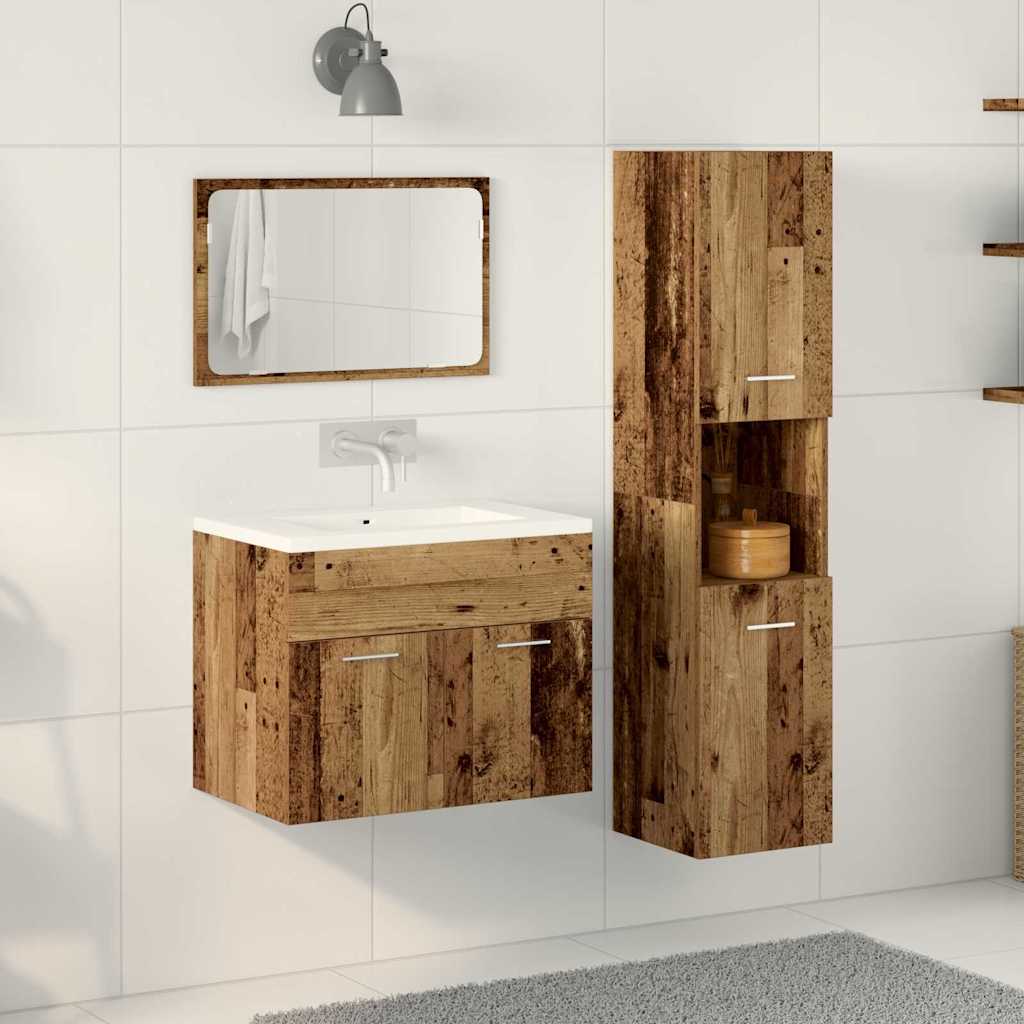 3 Piece Bathroom Furniture Set Old Wood Engineered Wood - Discount Dealers