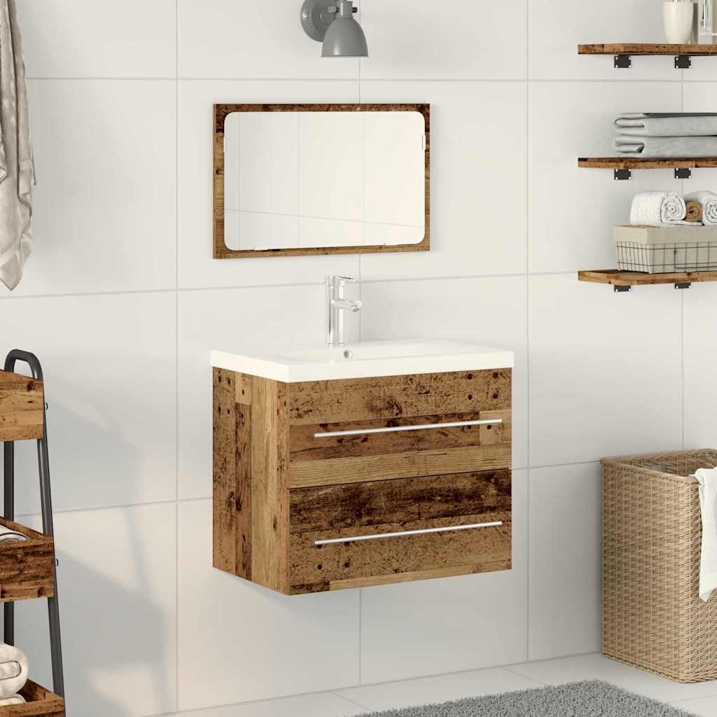 Bathroom Sink Cabinet with Built-in Basin Old Wood Engineered Wood - Style and Chic