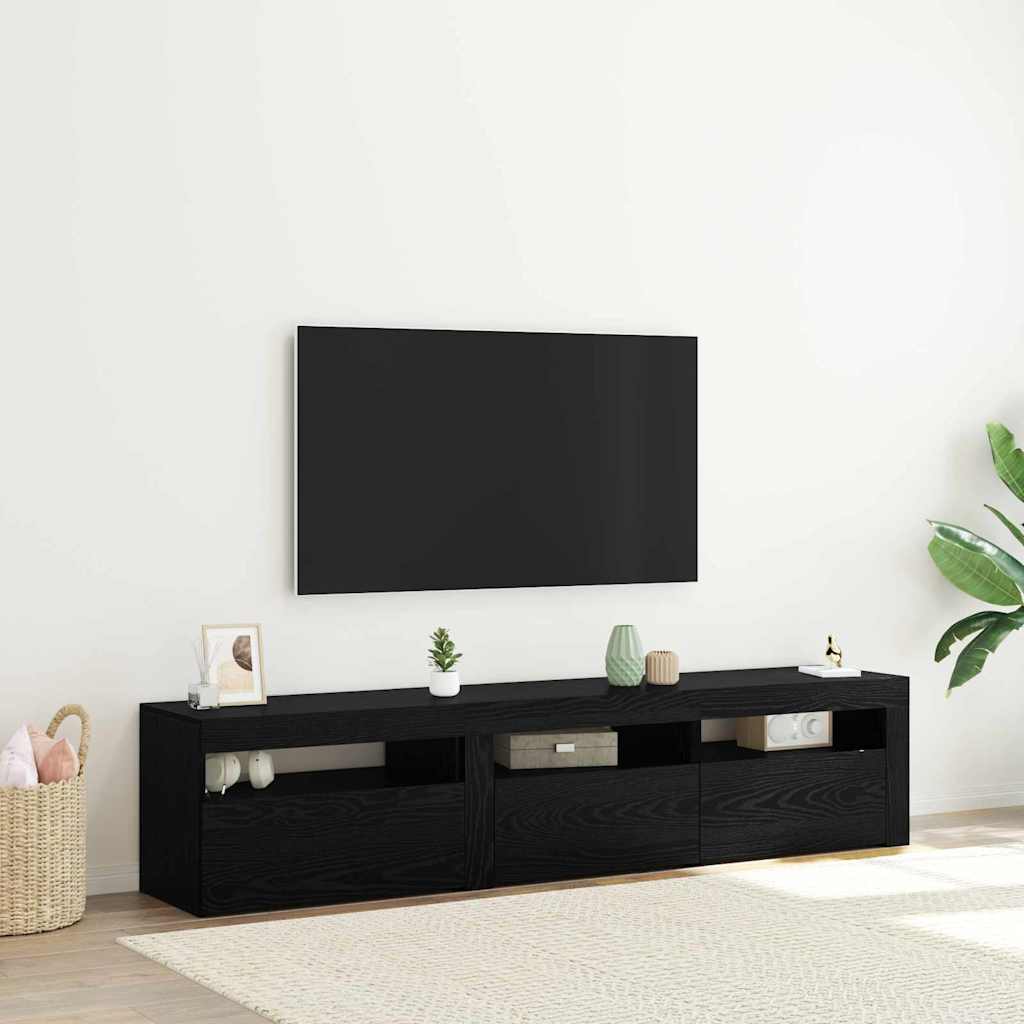 TV Cabinets 2 pcs with LED Lights Black Oak Engineered Wood - The Home Maker