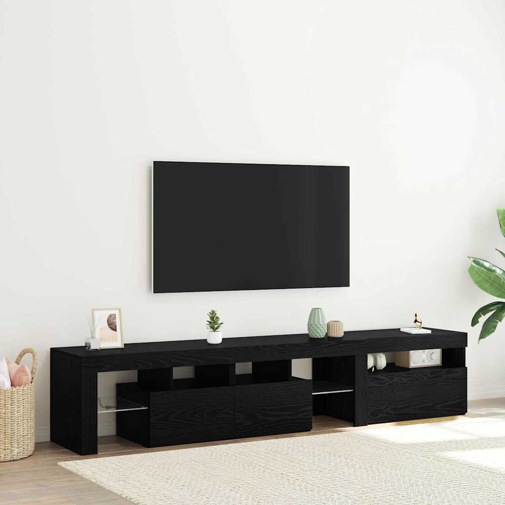 TV Cabinets 2 pcs with LED Lights Black Oak Engineered Wood - Direct Imports