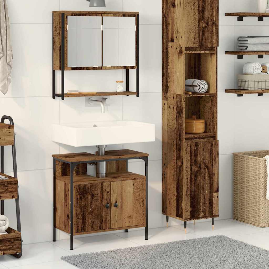 Bathroom Sink Cabinet with Built-in Basin Old Wood Engineered Wood - Charlotte Dunes