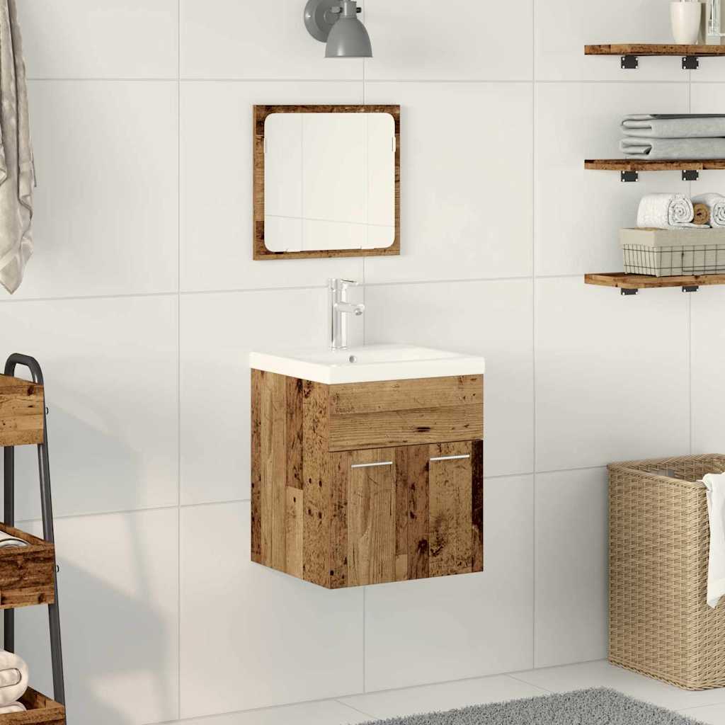 3 Piece Bathroom Furniture Set Old Wood Engineered Wood - Design Hut