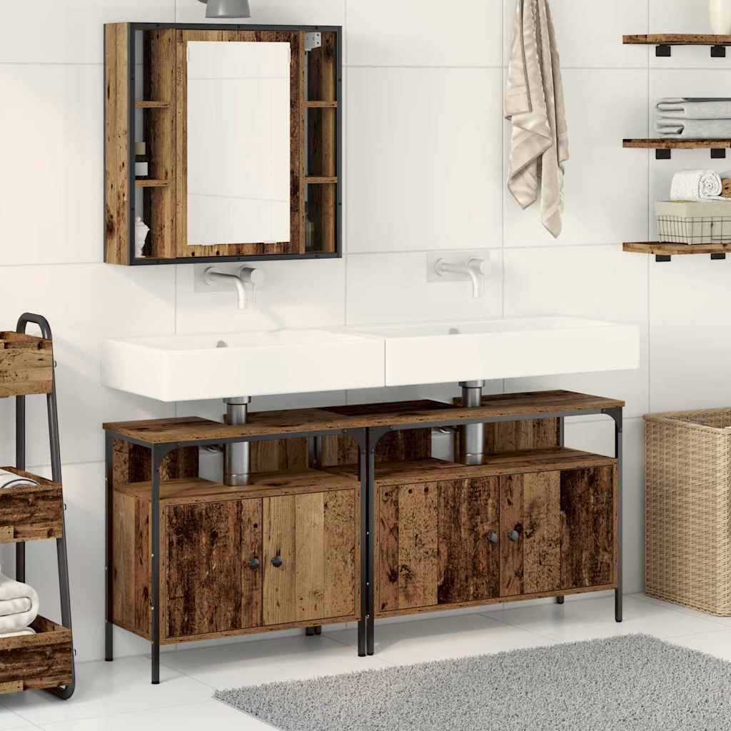 Bathroom Sink Cabinet with Built-in Basin Old Wood Engineered Wood - Sid & Sam
