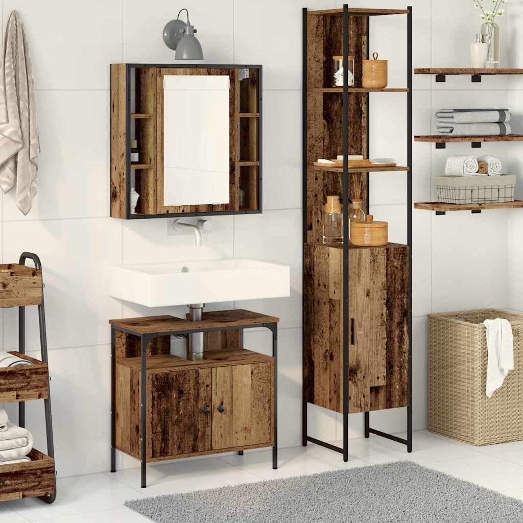Bathroom Sink Cabinet with Built-in Basin Old Wood Engineered Wood - Decor Base