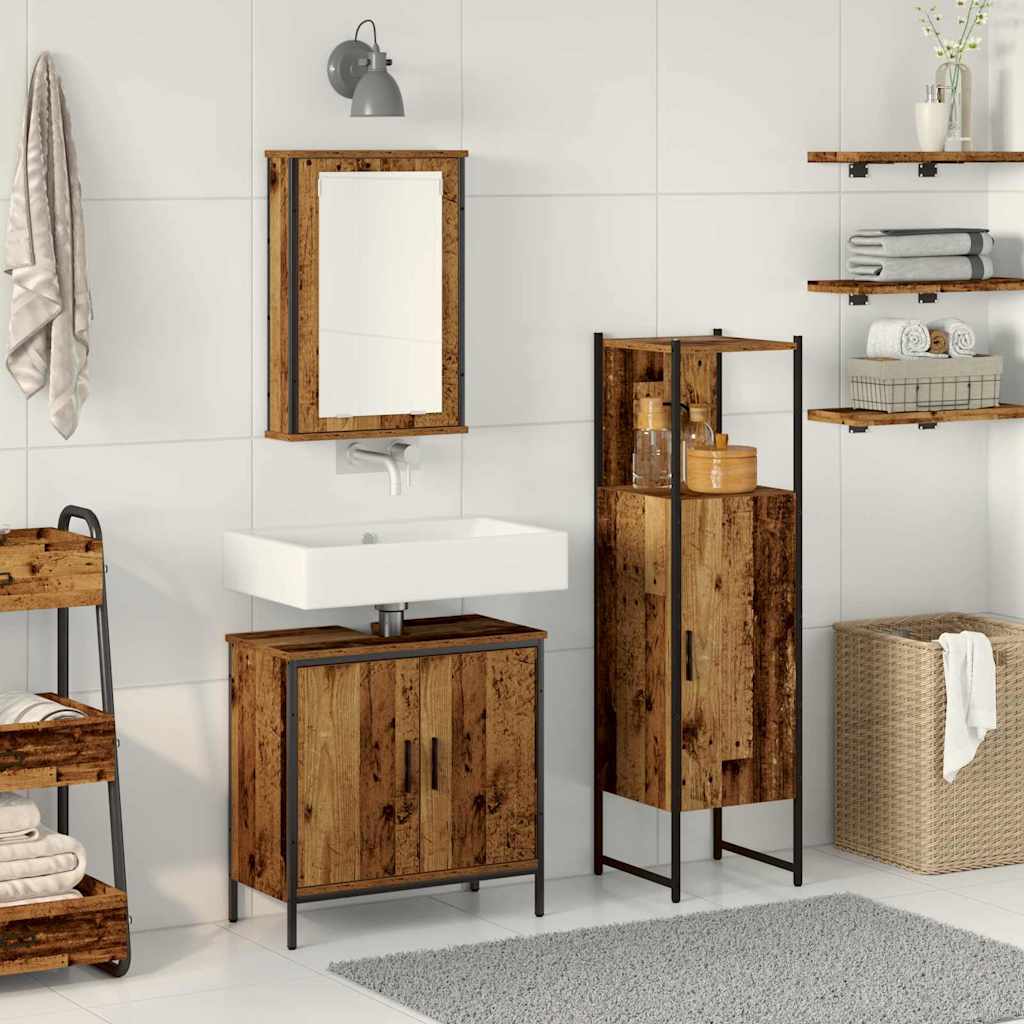 3 Piece Bathroom Furniture Set Old Wood Engineered Wood - All Things Good