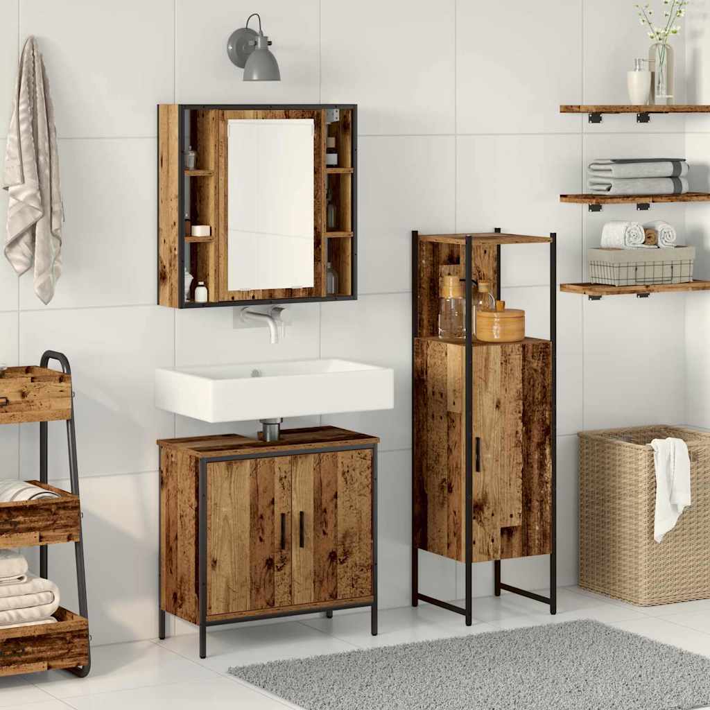 3 Piece Bathroom Furniture Set Old Wood Engineered Wood - The Home Maker