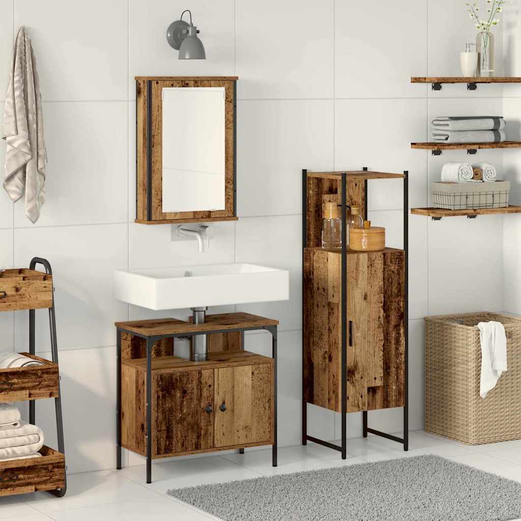 3 Piece Bathroom Furniture Set Old Wood Engineered Wood - Discount Dealers