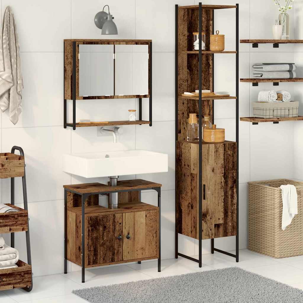 Bathroom Sink Cabinet with Built-in Basin Old Wood Engineered Wood - Merlin Deals
