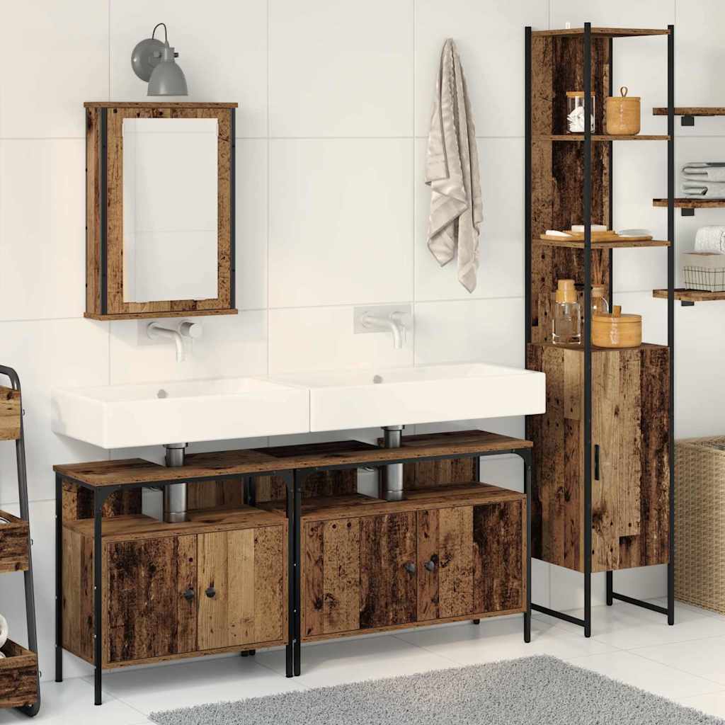 Bathroom Sink Cabinet with Built-in Basin - Old Wood Style, Engineered Wood - Discount Dealers