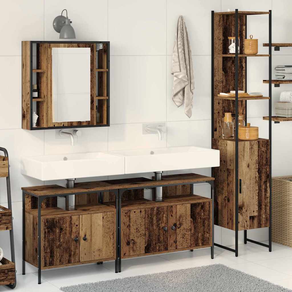 Bathroom Sink Cabinet with Built-in Basin in Old Wood - Merkel Designers