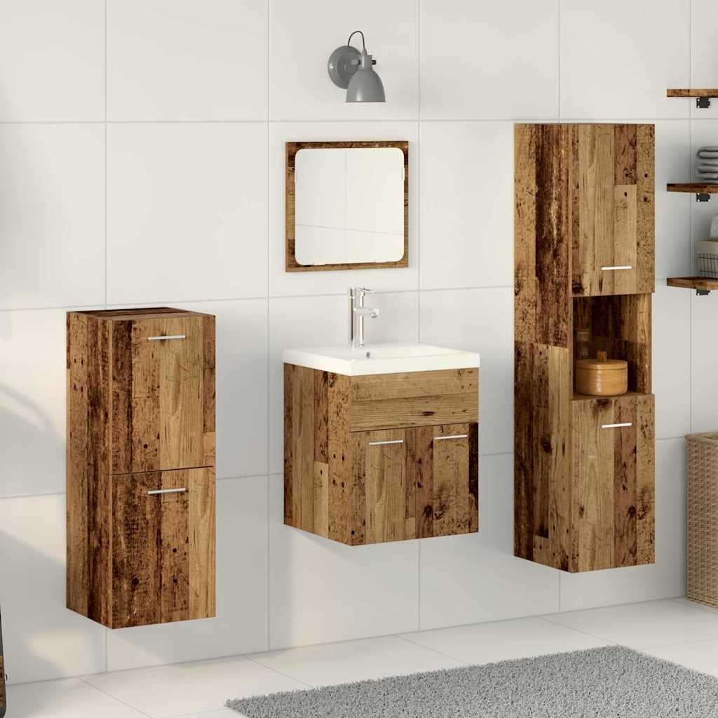 5 Piece Bathroom Furniture Set Old Wood Engineered Wood - Merkel Designers