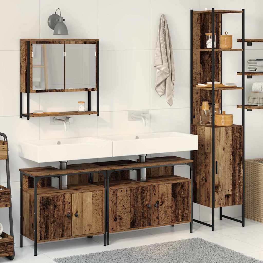 Bathroom Sink Cabinet with Built-in Basin - Old Wood Look - Design Hut