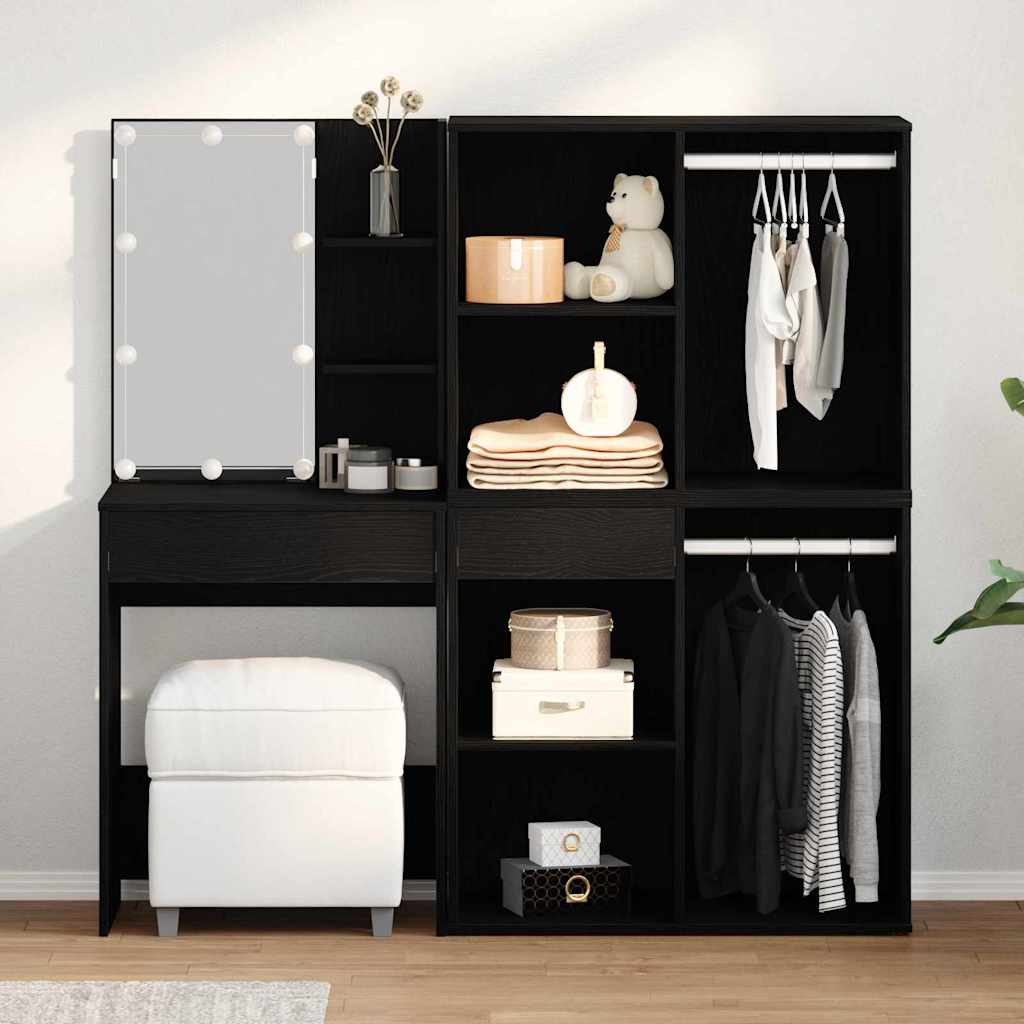 LED Dressing Table with 2 Cabinets Black Oak Engineered Wood - Millennium Furniture