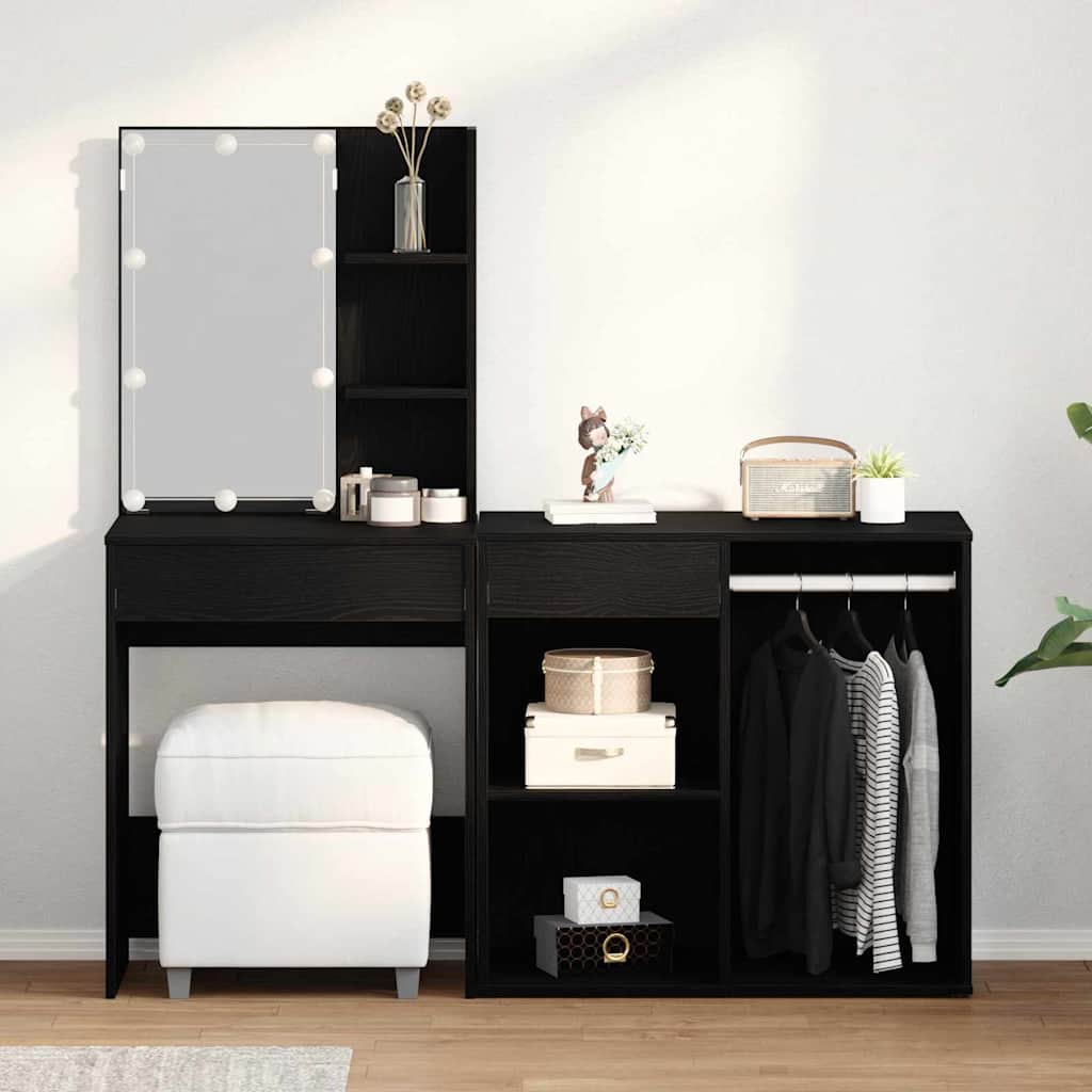 Dressing Table with LED & Cabinet Black Oak Engineered Wood - The Home Maker