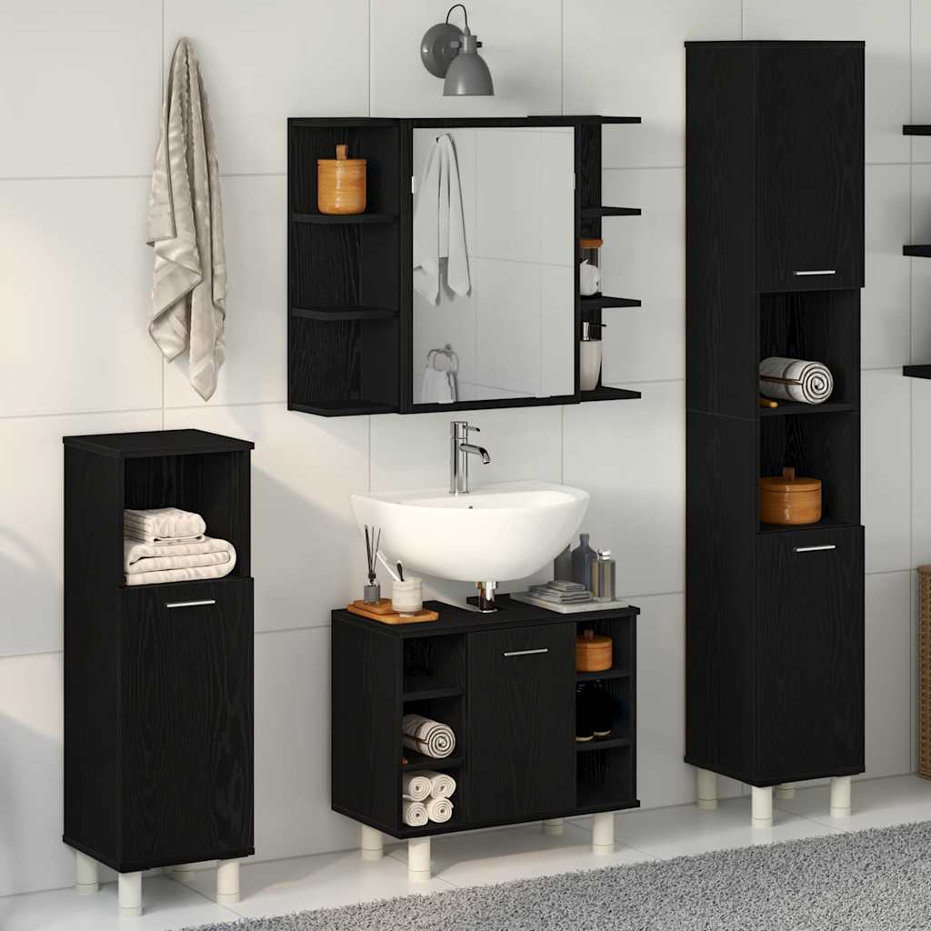 4 Piece Bathroom Furniture Set Black Oak Engineered Wood - All Things Good