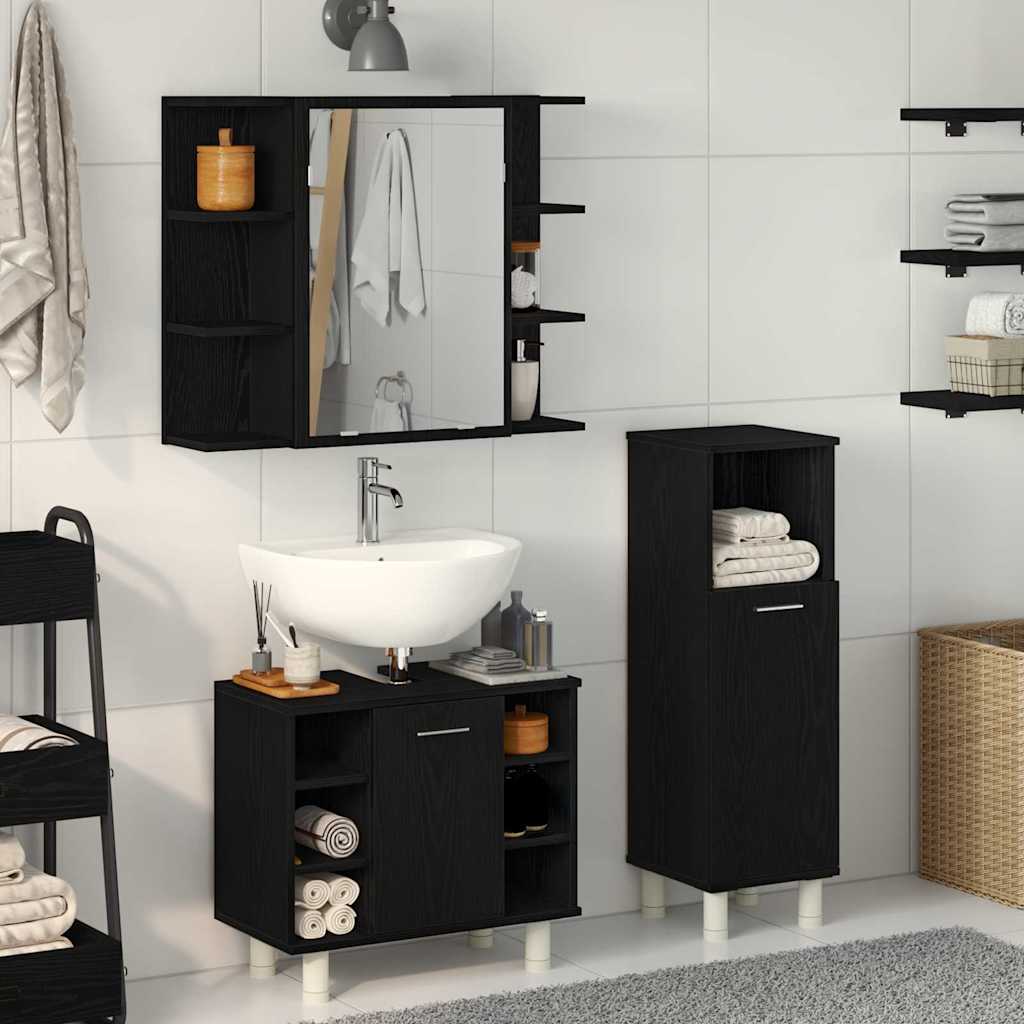 3 Piece Bathroom Furniture Set Black Oak Engineered Wood - Direct Imports