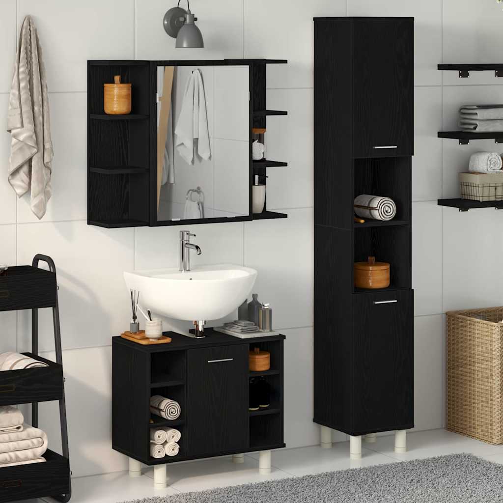 3 Piece Bathroom Furniture Set Black Oak Engineered Wood - The Home Maker