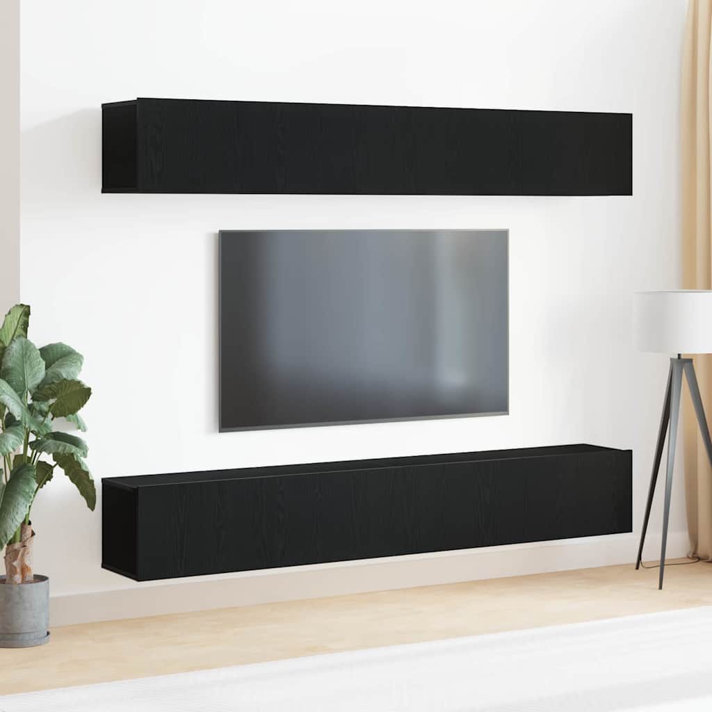 4-Piece TV Cabinet Set - Wall-Mounted in Black Oak - All Things Good