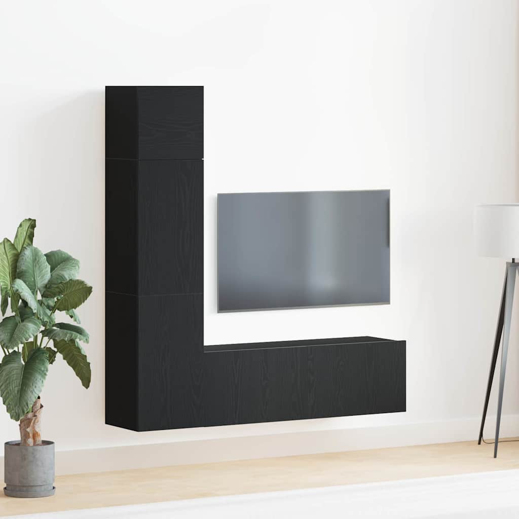 3 Piece Wall-Mounted TV Unit Set in Black Oak - Casper Homes