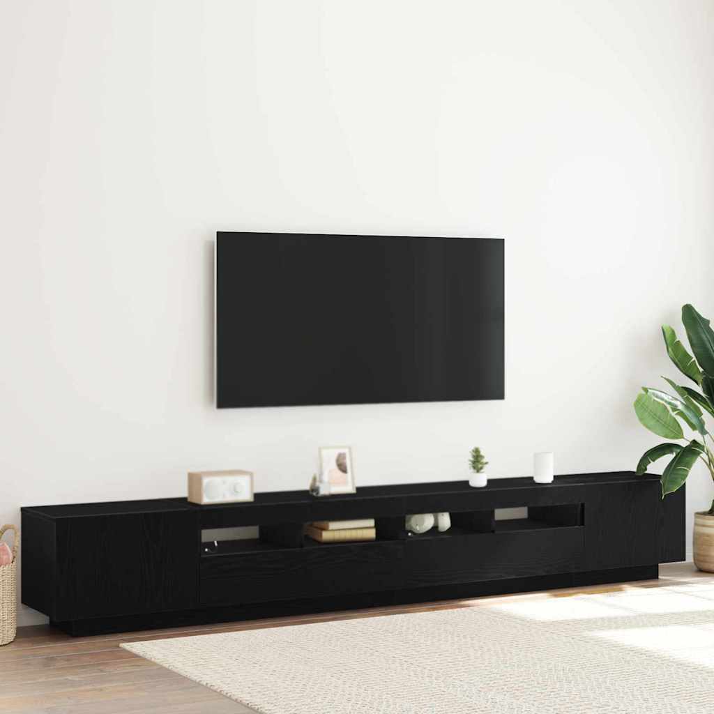 TV Stand with LED Lights - Black Oak, 260x35x40 cm, Made of Engineered Wood - Sid & Sam