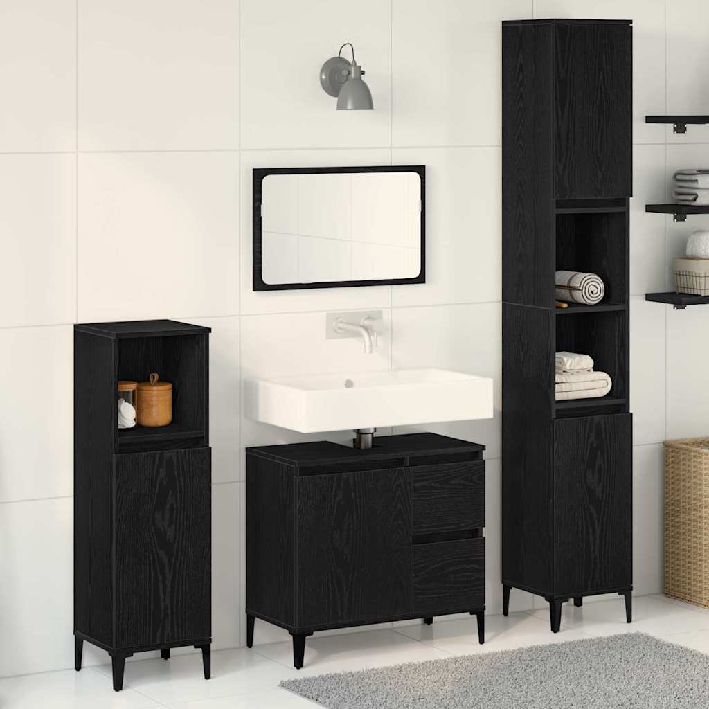 3 Piece Bathroom Cabinet Set Black Oak Engineered Wood - Brittle & Co