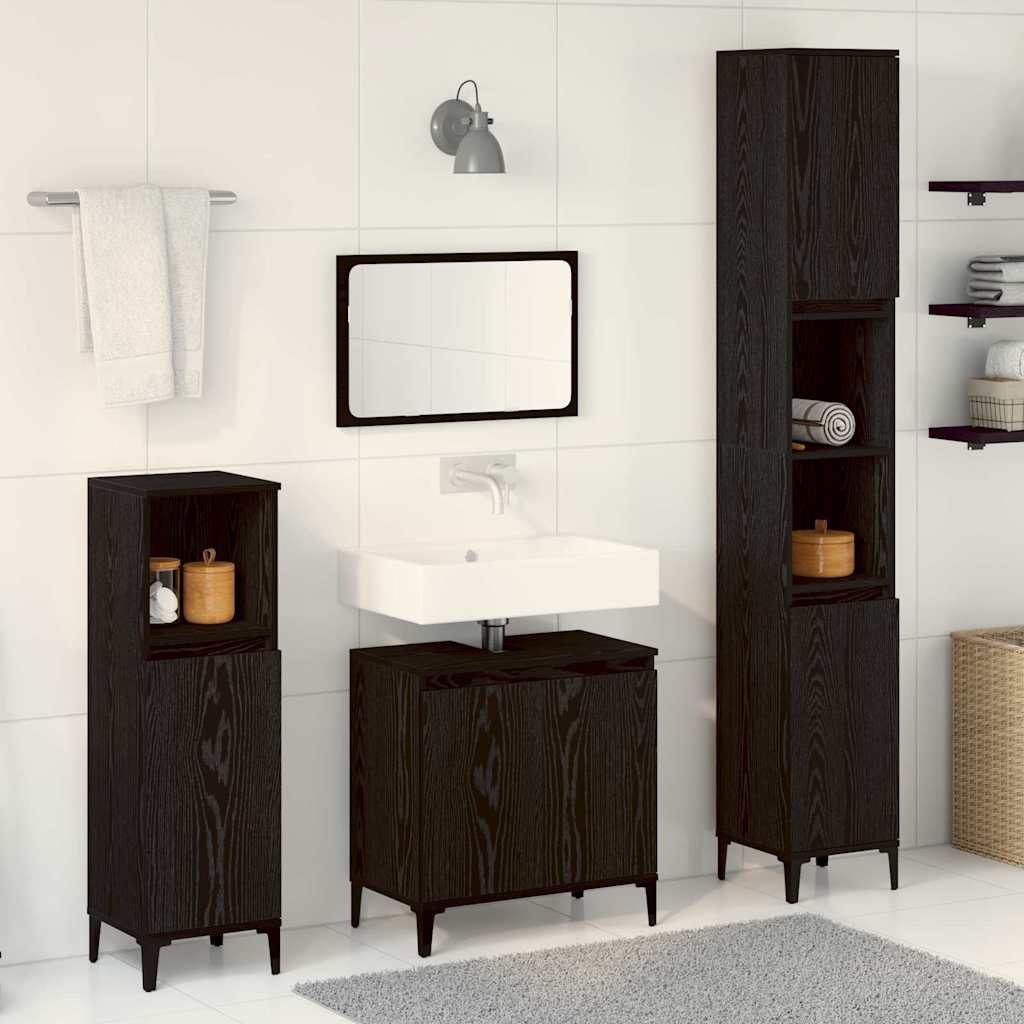 3 Piece Bathroom Furniture Set Black Oak Engineered Wood - R and M Furniture